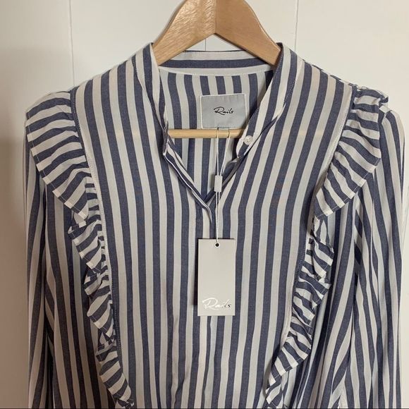 Tie Waist Striped Shirt Top Rails Button Front Size Small Blue and White - Picture 9 of 10